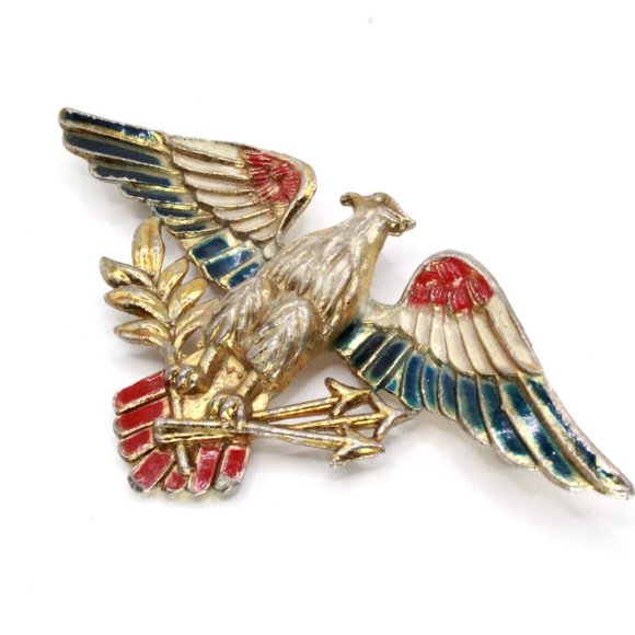 Vintage Silson Jewelry WWII Patriotic White Blue Red Eagle Enamel Figural Brooch - Picture 4 of 6